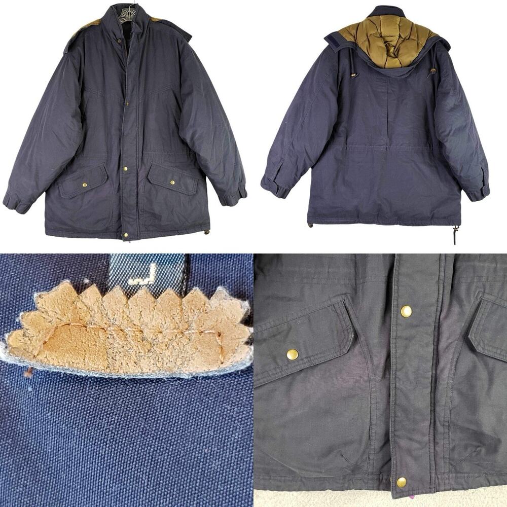 Woolrich Jacket Vtg L Large Blue Puffer Hooded Goose Down Parka USA Made
